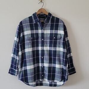 Natural Reflections Blue Green Plaid Button Front Shacket Size Large L